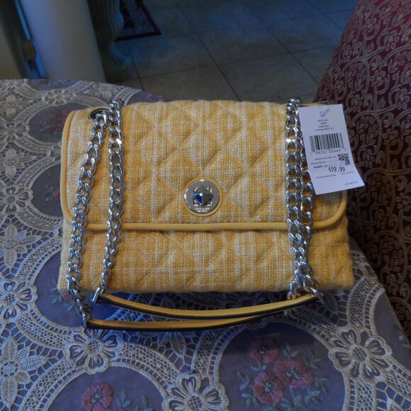 New Kate Spade NY Suflower Yellow Tweed Quilted Convertible Medium Bag - Picture 2 of 16